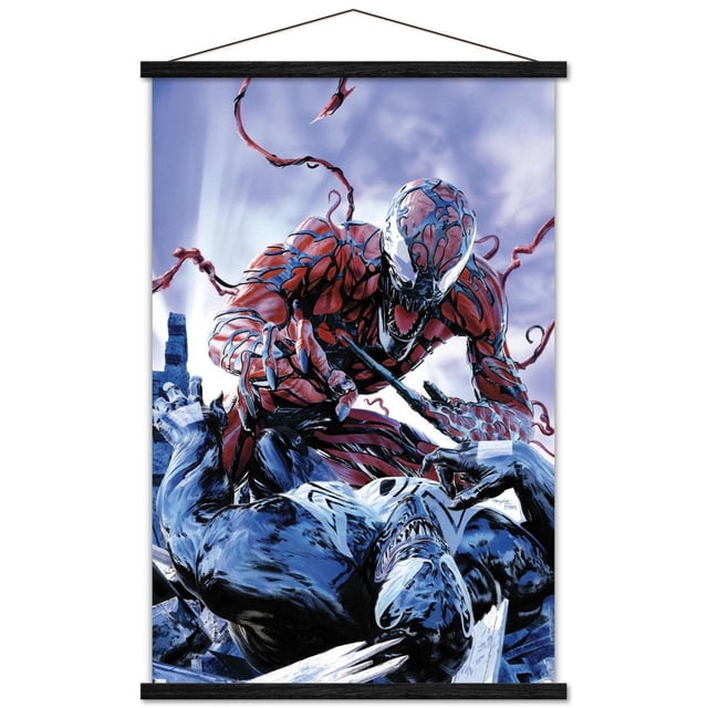 Marvel Comics - Carnage - Battle with Venom Affiche Murale, 14,725 Pouces x 22,375 Pouces Mettant en Vedette une illustration de Bande Dessinée Détaillée de Carnage sous Forme de symbiote Rouge et Noir Attaquant Agressivement Venom sous Forme de symbiote Noir et Blanc dans un Cadre Urbain Brisé, Imprimée sur Papier d'Affiche Lustré aux Couleurs Vibrantes, Idéale pour l'Art Mural, la Déco de Pièce et les collections d'Affiches et d'Empreintes