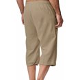 thumbnail image 4 of EOYWHK Mens Linen Capri Pants Summer Loose Fit Lightweight Sleep Shorts Elastic Waist Drawstring with Pockets, 4 of 7