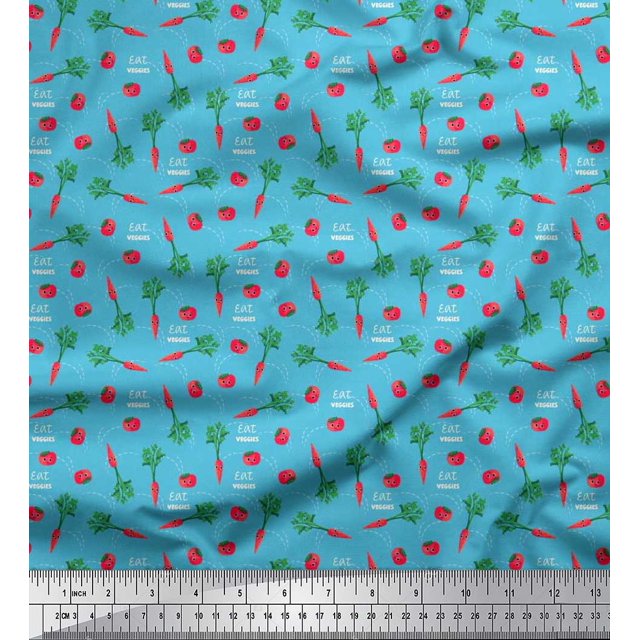 Soimoi Velvet Fabric Text,Tomato & Carrot Vegetable Print Fabric by The Yard 58 Inch Wide