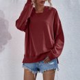 thumbnail image 2 of IROINID T-Shirt à Manches Longues en Polyester Réduit pour Femmes, Sweat à Capuche Uni, Hauts Blouse Ample, Bourgogne, 2 of 9