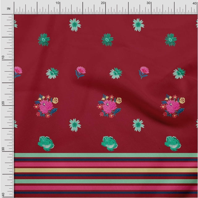 oneOone Polyester Lycra Fabric Stripe & Floral Panel Print Fabric By The Yard 56 Inch Wide
