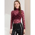 thumbnail image 2 of INSPIRE CHIC Chemisier Haut en Dentelle Florale Transparente à Col Roulé à Manches Longues Transparent pour Femme TG Bourgogne, 2 of 6