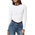thumbnail image 1 of Timegard Hauts de Sortie pour Femmes Col Ras du Cou Manches Longues Couleur Unie Ajusté Confortable Hauts Courts Décontractés Mode, 1 of 5