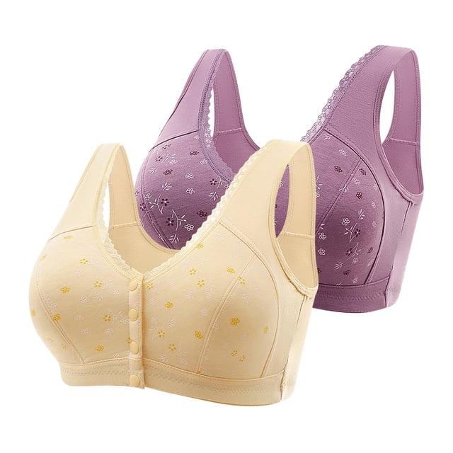 AherBiu 2pc Plus Size Bras for Seniors Women Front Closure Full Coverage Bralette Comfort High Support Everyday Bras
