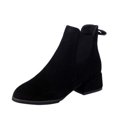 thumbnail image 2 of Cameland Women's Fall Winter Solid Color Flock Boots Chunky Heel Middle Short Boots Round-Toe Boots, 2 of 7