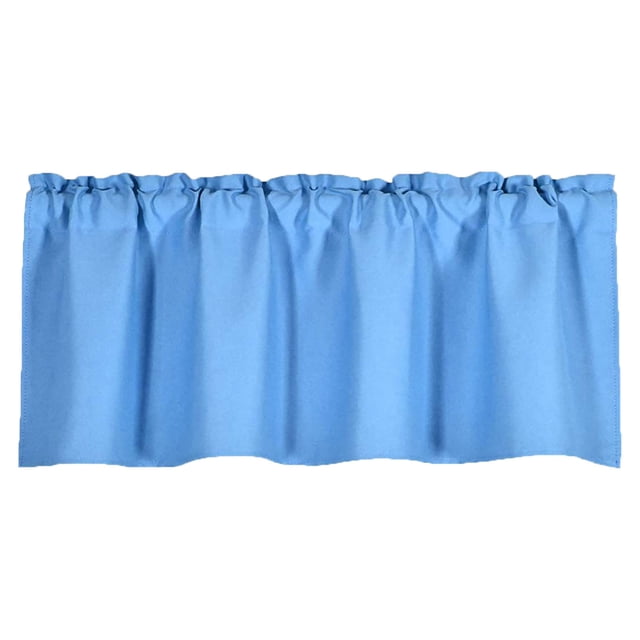 Living Room Curtains with Valance, blackout window valance curtain made of high-density polyester in a concise pleated design. The curtain measures 57×18 inches, features a 3-inch rod pocket for easy installation, and is shown in blue. Ideal for room darkening and sun blocking in kitchen, living room, or dining room windows.
