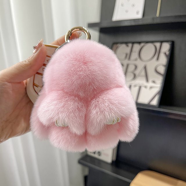 TopLLC Handmades Soft Bunny PomPom Charmss Bunny Car Key Chain Pendant Key Ring