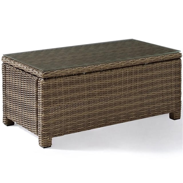 Pemberly Row 40" Glass Top Patio Coffee Table in Brown