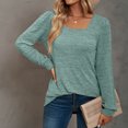 thumbnail image 4 of Plebaso Womens Square Neck Tunic Tops Pleated Long Sleeve Casual Shirts Solid Color Comfortable Blouses, 4 of 6