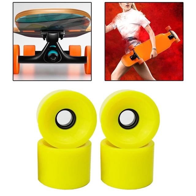 Lot de 4 Roues de Longboard en PU de 70 mm de Rechange pour Planche à Roulettes, Roues de Dureté 78 A, Housse Extérieure de Roue de Croisière - Jaune, 70x51 cm