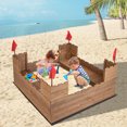 thumbnail image 4 of Gymax Solid Wood Kids Sandbox w/ 2 Bench Seats Outdoor Sandpit w/ Storage Box & Flags, 4 of 10