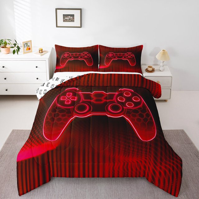 Erosebridal Geometric Gamepad Comforter Sets Full Size, Abstract Stripe Comforters & Duvets, Gaming Sports Decor, Reversible