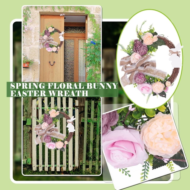 WIFKLSIIPG Floral Spring Bunny Easter Wreath Happy Easter Wreath Spring Wreath Easter Decorations Door Decor front Door Wreath