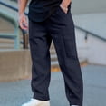 thumbnail image 3 of RKSTN Mens Pants Loose Soft Solid Color Elastic Waist Straight Tube Drawstring Pocket Workwear Pants Outdoor Hiking Workout Pants, 3 of 4