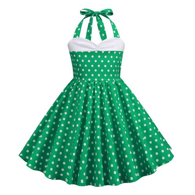 Plebaso Robes pour Filles Vintage Col Suspendu Taille à Pois Imprimé Robe Princesse Vêtements de Mode pour Filles