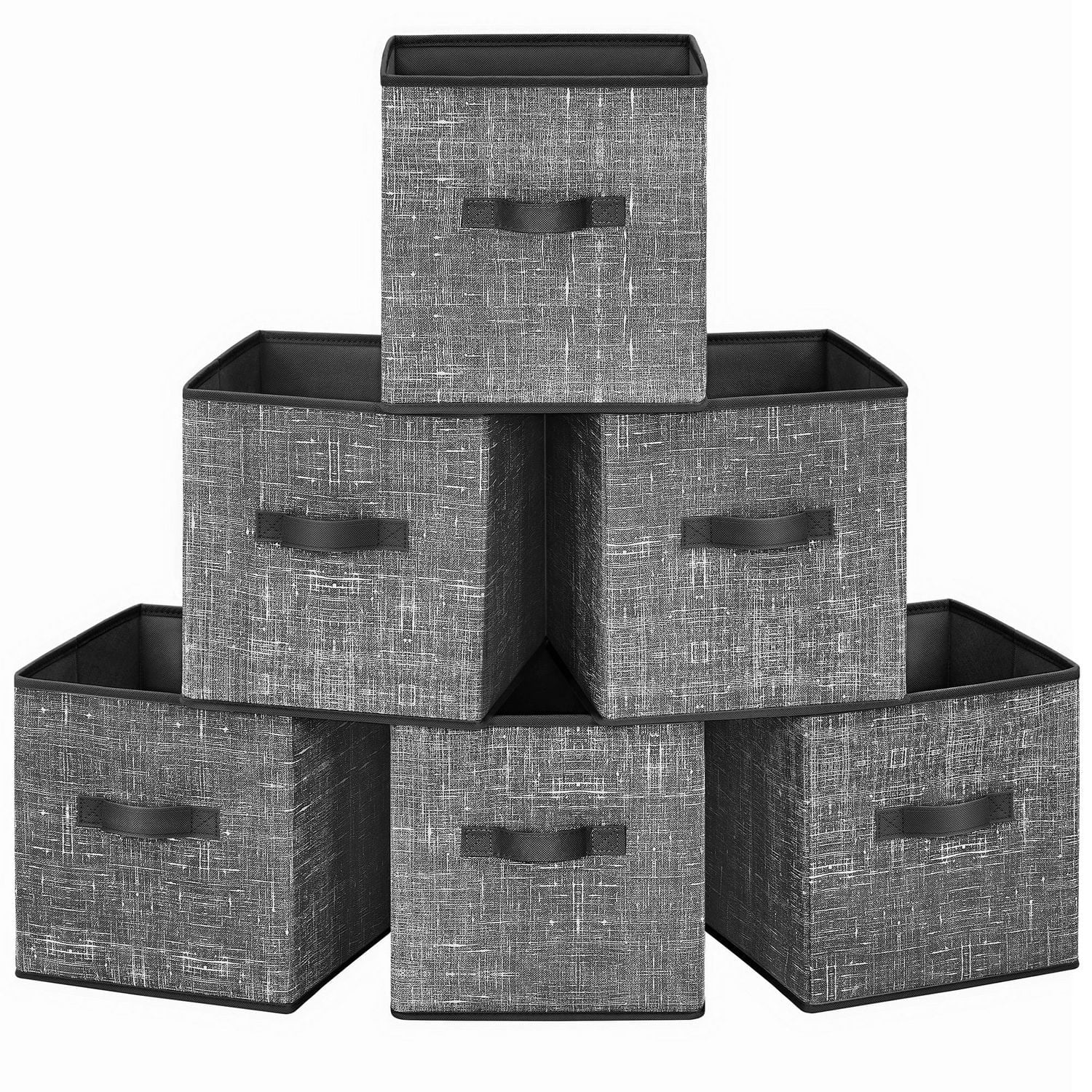 Songmics Home - Lot de 6 cubes de rangement de 11" - Bacs de rangement pliables en tissu avec poignées, noir classique