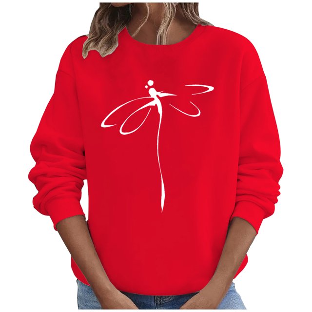 Chemise à Manches Longues pour Femmes Hauts d'Automne Manches Longues Chandail Ample Décontracté Imprimé Poitrine Col Rond Chandails en Molleton Manches Longues pour Femmes