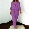 thumbnail image 4 of Xugsiok Robe en Lin pour Femmes à Boutons Manches 3/4 Col Ras du Cou Robe d'Été Couleur Unie Robes Amples Vacances Affaires Entraînement Plage Fluide Plissée Tuniques Robes Maxi d'Été, 4 of 8