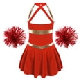 thumbnail image 4 of TiaoBug Robe de Danse Uniforme Cheer Leader pour Filles avec Pompons Tenue Musicale de Fête d'Halloween Rouge 16, 4 of 7