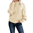 thumbnail image 1 of Ladies Mid Neck Sweater Patchwork Knitting Sweaters Loose Long Sleeve Knit Pullover Fleece Sweaters for Women Solid Color Sweater Pullover Fireside Sweater Top, 1 of 6