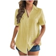 thumbnail image 1 of Posijego Chemises en Coton et Lin pour Femmes, Chemise Habillée à Boutons, Col à Revers, Manches Courtes, Tenue de Bureau Décontractée, Hauts de Travail, Blouses, 1 of 7