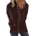 thumbnail image 2 of PEZHADA Économies d'Automne Chandail à Capuchon à Fermeture à Glissière Décontracté pour Femme, Veste Ouverte à l'Avant, Coupe Ample, Manteau à Manches Longues avec Cordon, Chandail à Capuchon avec Poche, Café, 2 of 5