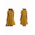 thumbnail image 3 of Robe T-Shirt d'Été en Coton et Lin pour Femmes, Décontractée, Coupe Ample, Col Rond, Manches Courtes, Longueur Midi, avec Poches, Jaune, TG, 3 of 7