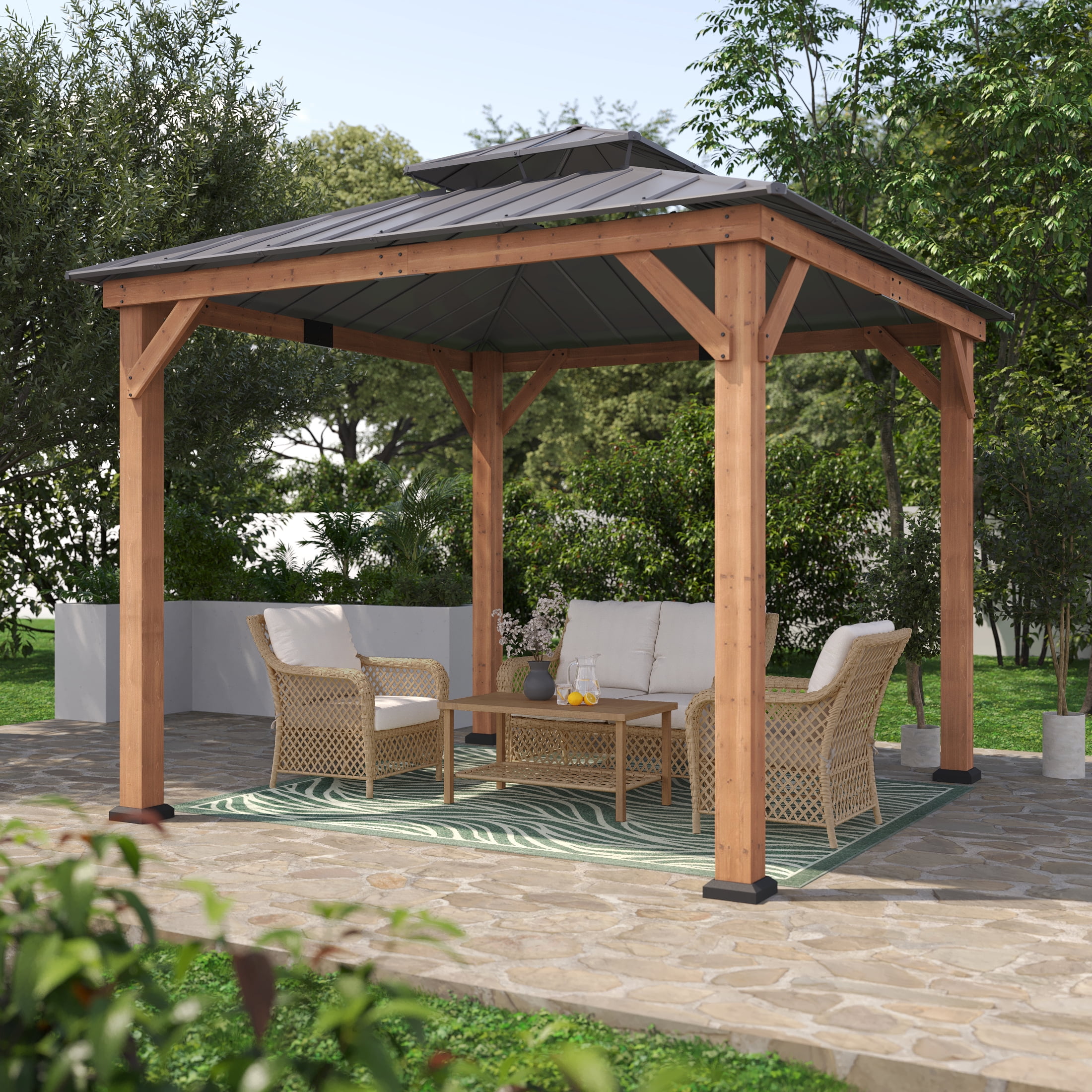 Abri de jardin carré en cèdre à toit rigide HOMETRENDS, 3,3 m x 3,3 m, noir