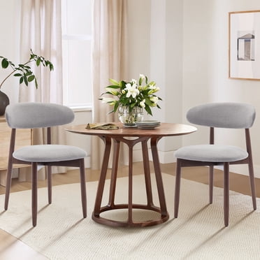 MALOL Wooden Dining Chairs Set of 2, Modern Fabric Upholstered Kitchen Side Chairs, Farmhouse Dining Room Chair Thick Padded with Foot Pegs, Light Grey