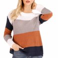 thumbnail image 2 of Hauts de Chandail à Enfiler pour Femmes Manches Mode pour Femmes Col Rond Agencement de Couleurs Hauts Amples Blouse Chandail Tricoté Hauts de Chandail Amples pour Femmes P-207 Brun G, 2 of 5