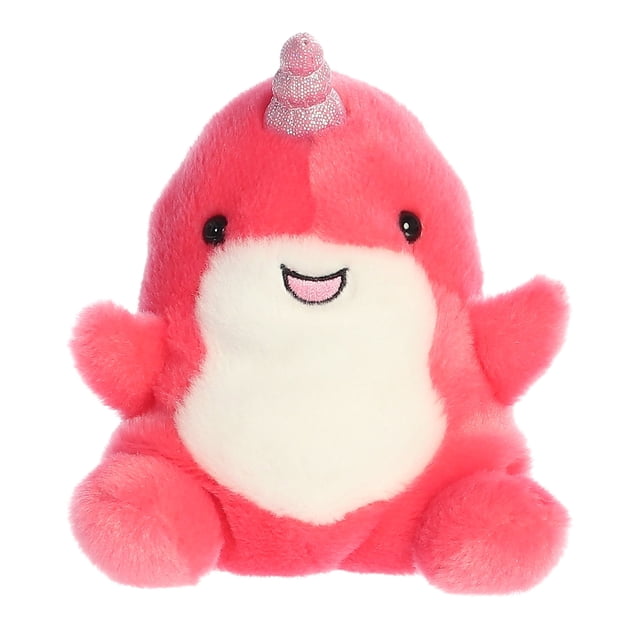 Aurora Palm Pals - Nia Narwhal Jouet en Peluche de 5 Pouces Présentant un Corps Rose Vif, un Ventre Blanc et une Corne Rose Scintillante. Cet animal en Peluche Doux et Duveteux Est Fabriqué à Partir de Matériaux de Haute Qualité et Rempli de Granules de Haricot pour la Stabilité. Convient à Tous les Âges, Il Incarne le style signature de Nia avec une Touche de Paillettes et un Charme Éblouissant.