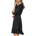 thumbnail image 4 of INSPIRE CHIC Robe Trapèze en Mousseline à Volants Superposés pour Femme, Manches 3/4, Smockée, 2TG, Noir, 4 of 7