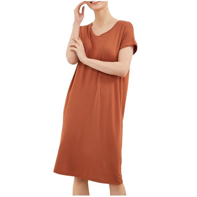 Besolor Chemises de Nuit Grande Taille pour Femmes Été Confortables à Manches Courtes Col Ras du Cou Vêtements de Nuit Chemises de Sommeil Robe de Nuit