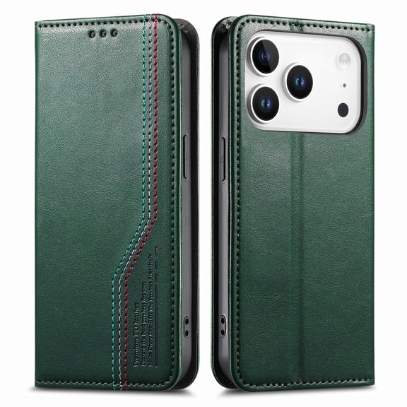 FOXDOCK Étui Portefeuille pour iPhone 17 Pro, Étui à Rabat en Cuir PU avec Sangle de Main Élastique Antidérapante, Fentes pour Cartes