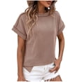 thumbnail image 1 of AherBiu Hauts d'Été pour Femmes à Manches Courtes, Rayés, Côtelés, Col Ras du Cou, Chemises Décontractées Amples, Blouse, 1 of 6