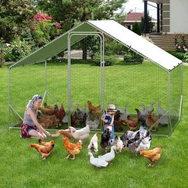 EDTara Large Metal Chicken Coop with Run Walk in Poultry Cage Chicken Run Pen, Outdoor Chicken Runs for Yard with Waterproof & Anti-UV Cover for Outdoor Farm Use Spire Roof