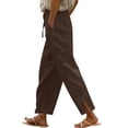 thumbnail image 2 of Women Casual Cotton Linen Drawstring Elastic Waist Long Wide Leg Pants, 2 of 6