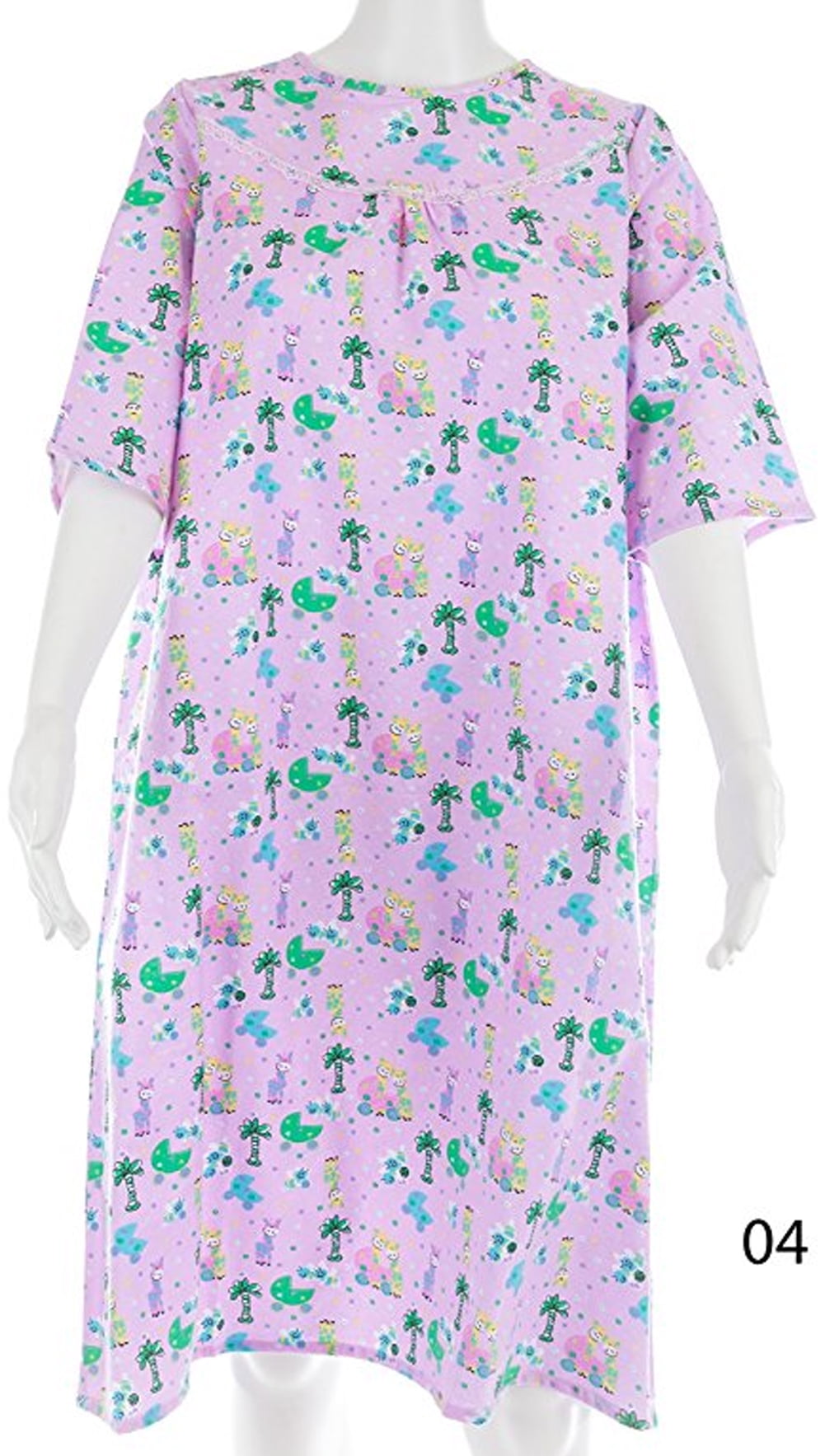 Women's Adaptive Flannel Backwrap Gown (X-Large, Fun Prints with Lavender Background - 04)
