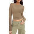 thumbnail image 1 of AherBiu Haut de Sortie pour Femmes, Chandails à Manches Longues, Col Ras du Cou, Basique, Hauts Courts d'Automne, Décontracté, Coupe Ajustée, Mode, 2024, Chemisiers, 1 of 6