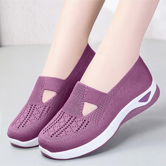 Women's Woven Orthopedic Breathable Soft Shoes, Lightweight Comfortable Mesh Stretch Sneakers,Go Walking Slip on Diabetic Foam Shoes