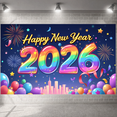 thumbnail image 5 of Colorful Fireworks 2026 New Year Banner Shiny Stars Happy New Year Display Champagne Glass Design Party Balloons 2026 Celebration Backdrop for New Year Party 2026 Celebration New Year Eve Event, 5 of 5
