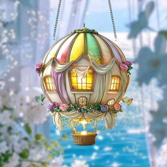 DPTALR Solar Hot Air Balloons Flickering Flame Solar Light Hot Air Balloons Solars Garden Light Hanging Acrylic Solars Lanterns for Outside Window Home Decorations