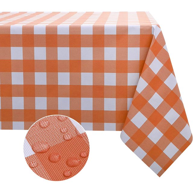 ORUYROP 100% Waterproof Vinyl Table Cloth, Oil-Proof Spill-Proof PVC Rectangle Tablecloth, Wipeable Plastic Table Cover for Outdoor, Picnic, Camping