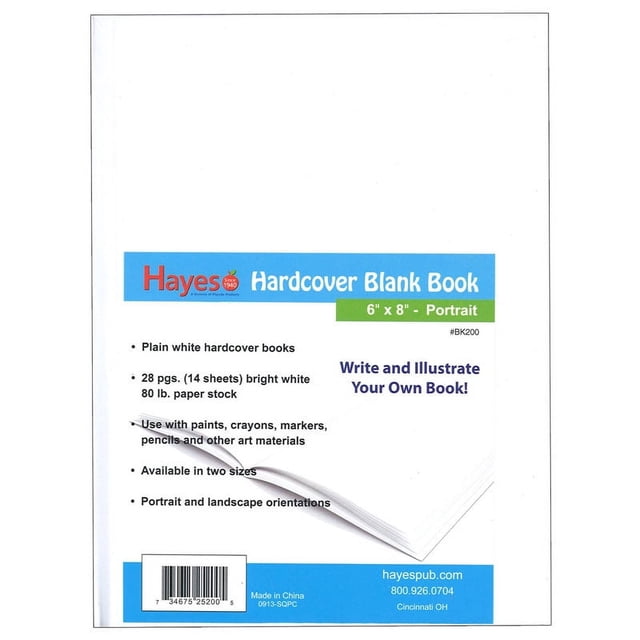 Hardcover Blank Book, White, 28 Pages (14 Sheets), 6"W X 8"H