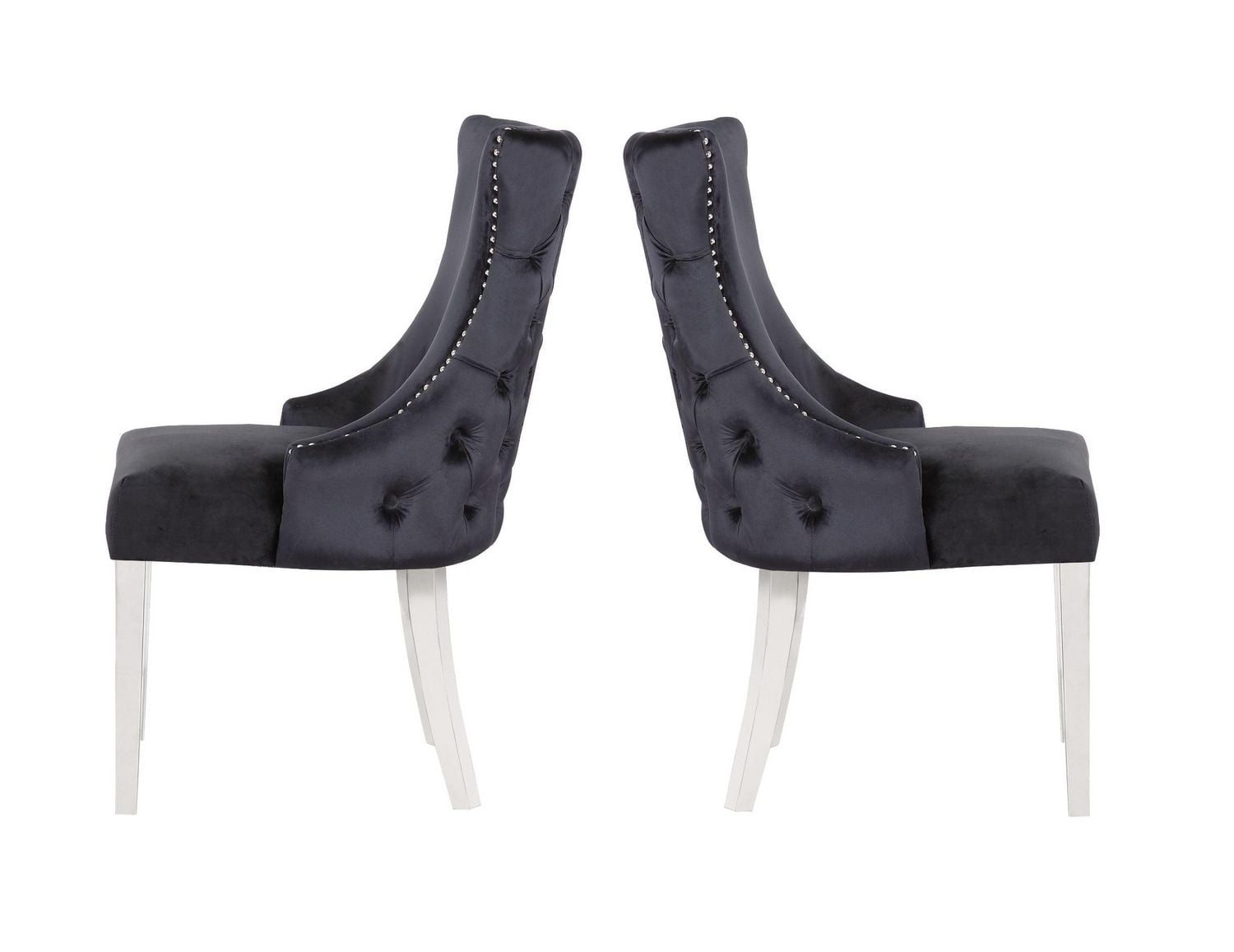 Chaise Odie en noir, chaise de salle à manger avec garniture cloutée, chaise de salle à manger en velours, chaise de salle à manger avec pieds en acier inoxydable pour cuisine et salon - Ensemble 2