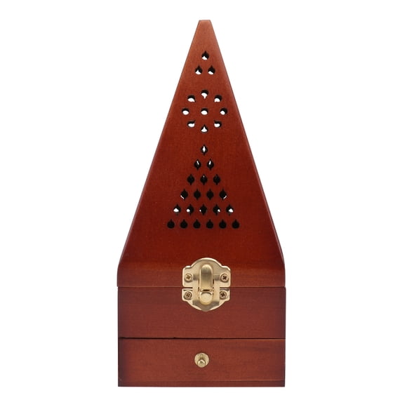 MasteelfCA 1 Pce Brûleur d'Encens Pyramide Simulée en Bois Encensoir Rétro Déco Maison Rouge Foncé