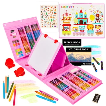 KINSPORY Ensemble de Dessin 290 Pcs, Chevalet Artistique à Trois Volets Double Face, Cadeau pour Artistes Débutants Enfants (Rose)