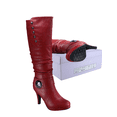 thumbnail image 5 of Bottes Chaussures Mode Décontractées pour Femmes à Talons, Hauteur Genou, Plateforme, Fermeture Éclair Latérale, Boucle ( Rouge, 10), 5 of 5