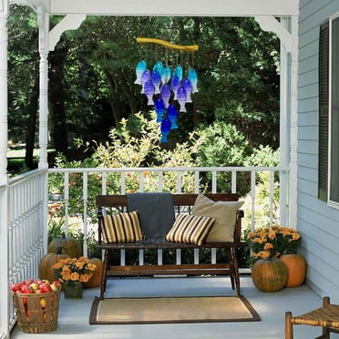 Fridja Home Essentials Iron Wind Chime Colorful Glass Wind Bells Handmade Fused Glass Decor Outdoor Wind Chime Patio Hanging ornament