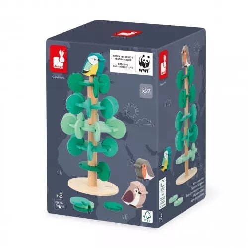 Janod - Arbre à Assembler - Construisez votre propre arbre de 30 cm - Comprend 37 accessoires en bois - Jeu de dextérité - Pour enfants et tout-petits - À partir de 36 mois